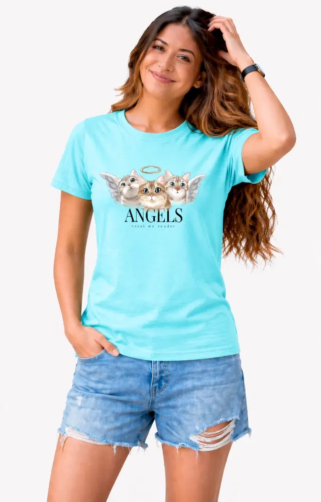Casual Cotton Blend Tshirts for Women (Aqua Blue, S)