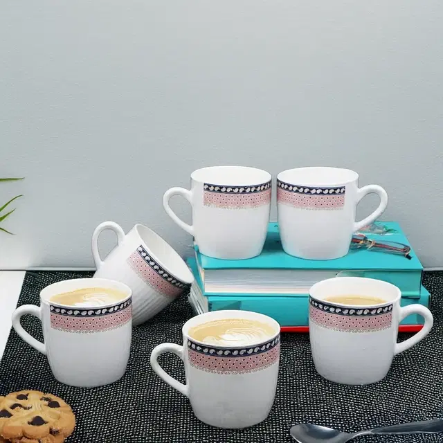 6 Pcs Ceramic Tea & Coffee Cup Set - Blue Royal Strip