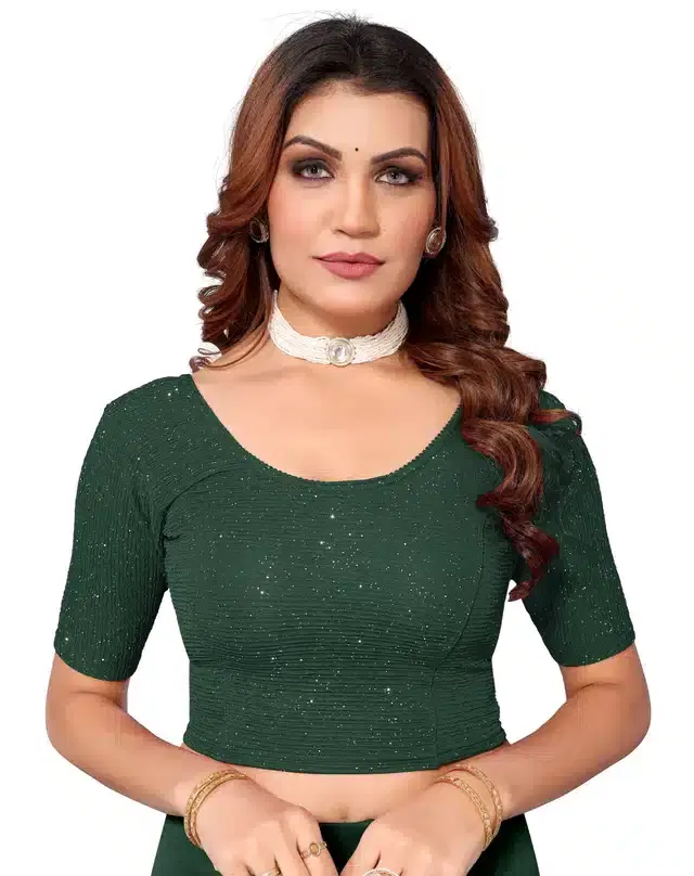 Half Sleeves Stitched Blouse for Women (Green, 30)