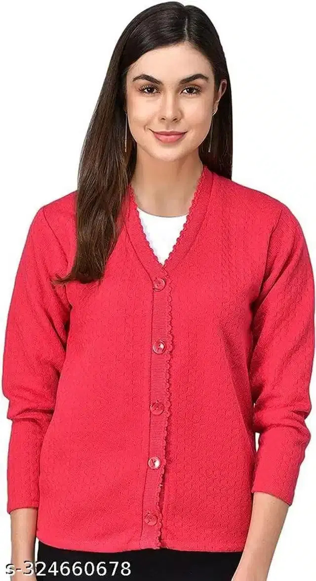 Woolen Solid Full Sleeves Sweater for Women (Red, Free Size)