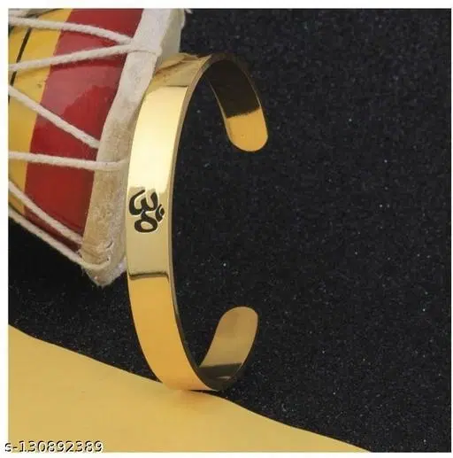 Gold Om Printed Cuff Kada Bracelet for Men