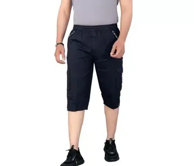 Cotton Cargo Three Fourths Pant for Men (Navy Blue, 30)