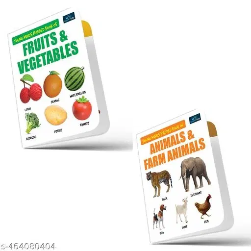 Young Minds Padded Book For Kids - Set Of 2 Books - Fruits & Vegetables, Animals & Farm Animals Board Book,