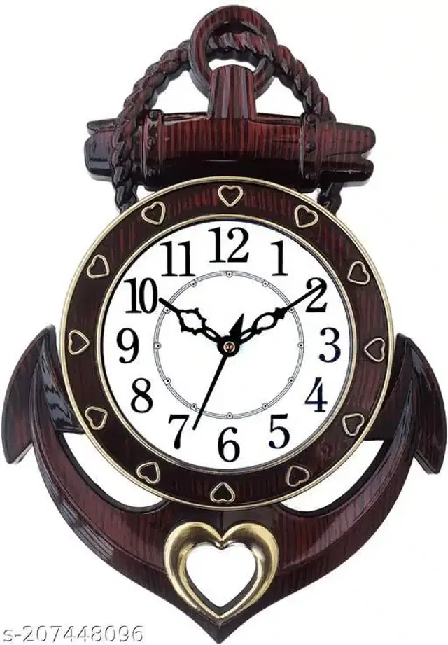 Plastic Analog Wall Clock, Brown & White