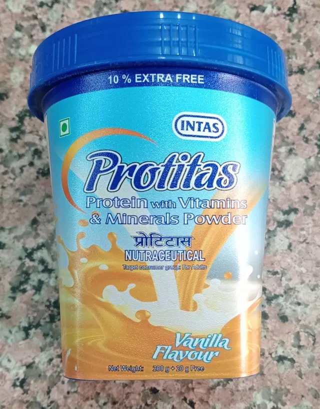 Intas Protitas Protein with Vitamins & Minerals Vanilla Flavoured Powder, 220 g