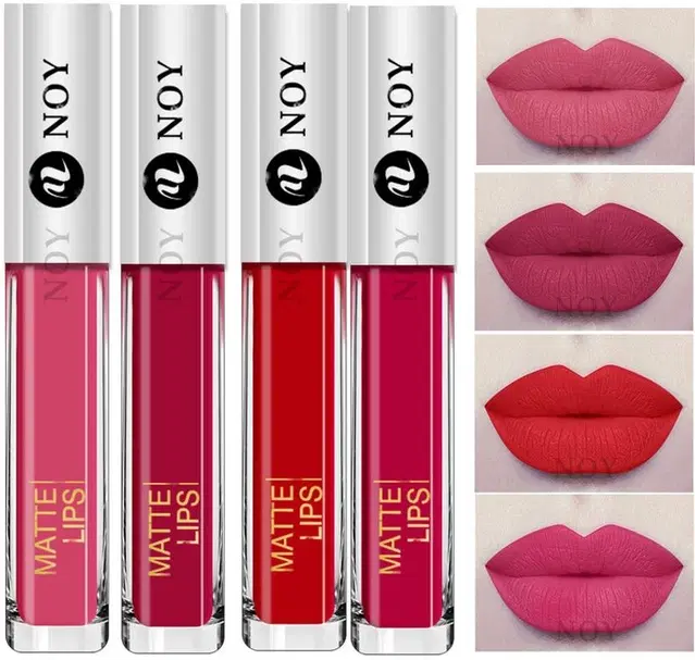 NOY Stay Chic In Any Weather Pure Matte Colors Liquid Lipstick, YN387, Peach, Cherry Pink, Red, Magenta, 16 ml, Pack Of 4