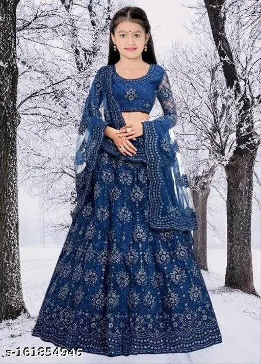 Embroidered Lehenga Choli for Women (Blue, 4-5 Years)