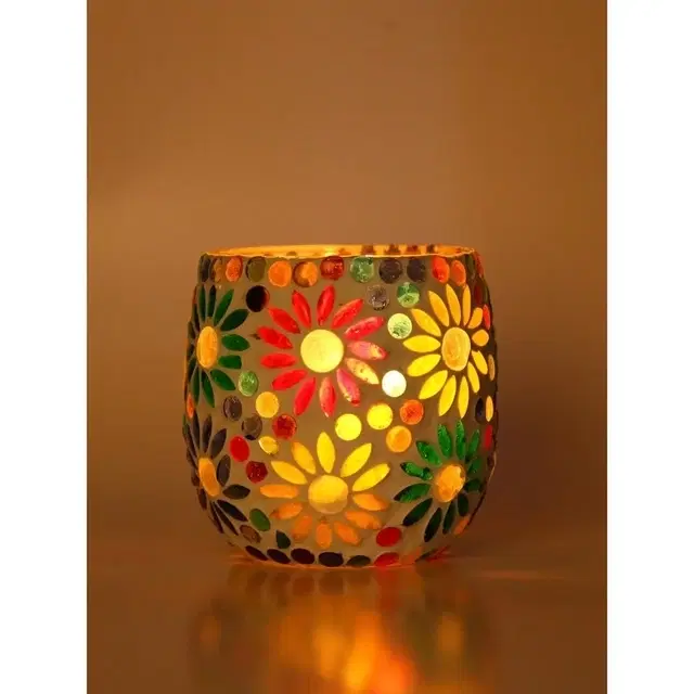 Mosaic Glass Tealight Candle Holder (Sunflower Multicolour)