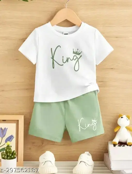 Cotton Blend Printed Clothing Set for Boys, White (3-4 Years)