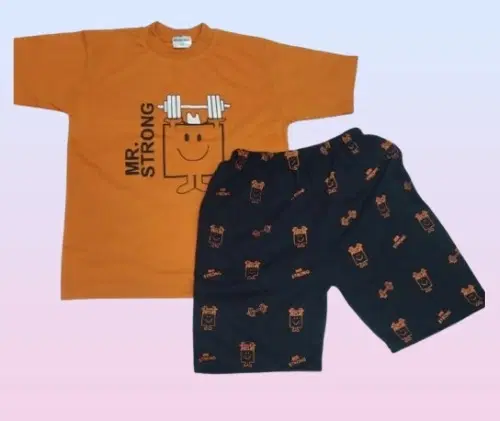 Cotton Blend Printed Clothing Set for Boys, Orange & Blue (2-3 Years)