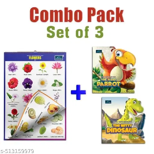 Children Spiral Educational Wall Chart with The kind Parrot, The witty dinosaurs animals shaped board book For Kids (Set of 3) 36 x 50 cm