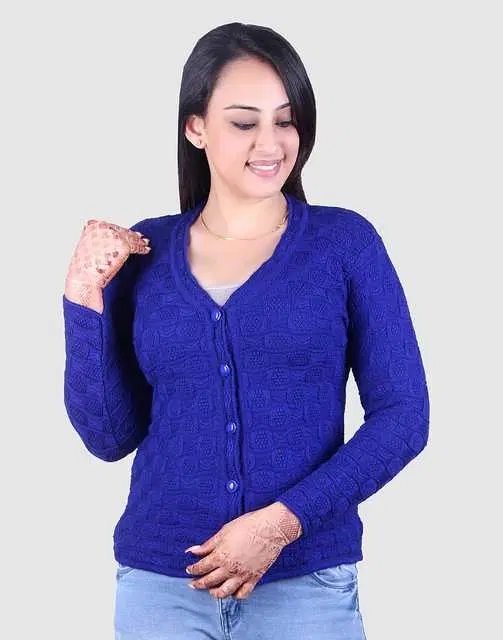 Women's Full Sleeves Cardigan (Blue, M) (M153)