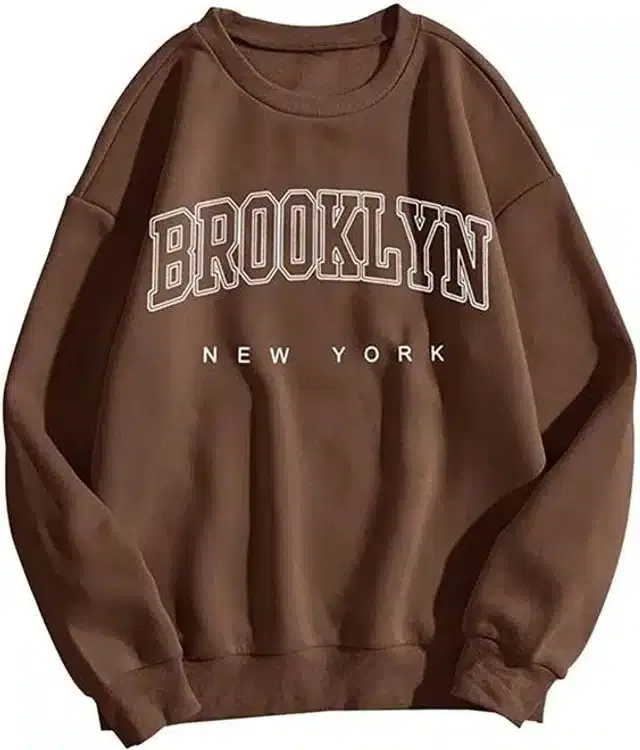 Fleece Full Sleeves Sweatshirt for Women (Brown, S)