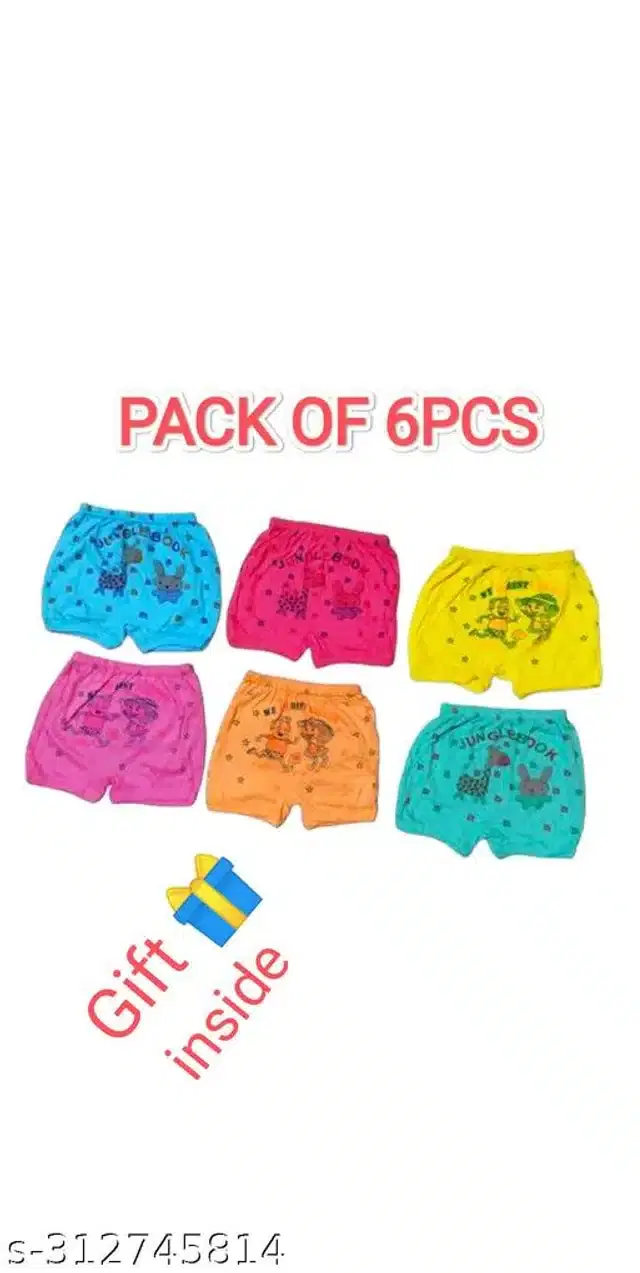 Cotton Innerwear Shorts for Kids, Pack of 6 (Multicolor, 0-3 Months)