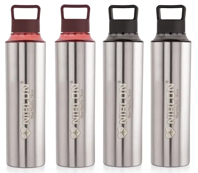 Nirlon Stainless Steel Water Bottles, Silver, 900 ml, Pack of 4