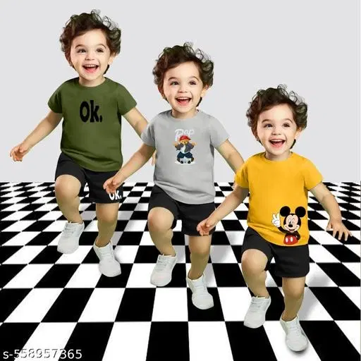 Cotton Blend Printed Clothing Set for Boys, Multicolour, Pack Of 3 (0-1 Months)