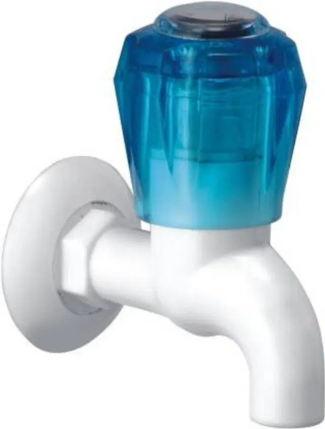 Plastic Short Body Bib Cock Tap with Wall Flange, White, Set of 1