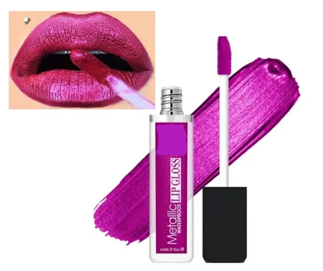 Metallic Waterproof Lip Gloss, Magenta, 6 ml