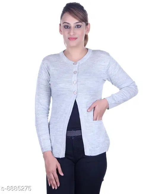 Acrylic Solid Sweater for Women (Grey, L)