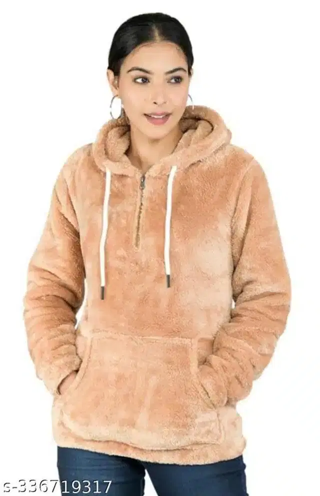 Polyester Full Sleeves Hooded Sweatshirt for Women (Light Peach, M)