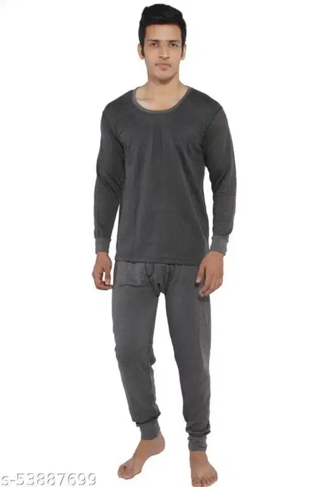 Cotton Blend Thermal Set for Men (Dark Grey, S)