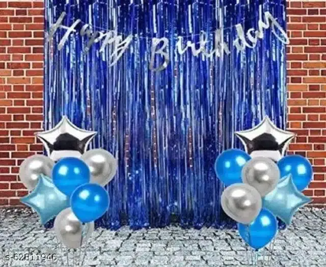 Birthday Party Decoration Kit, Blue & Silver, Set of 37