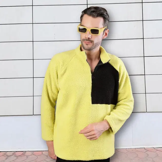 Polyester Colorblocked Sweatshirt For Men, Yellow (M)