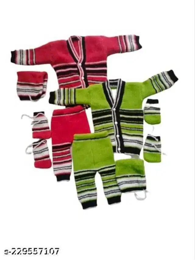 Woolen Sweater & Pant with Socks & Cap for Kids, Set of 2 (Multicolor, 0-3 Months)