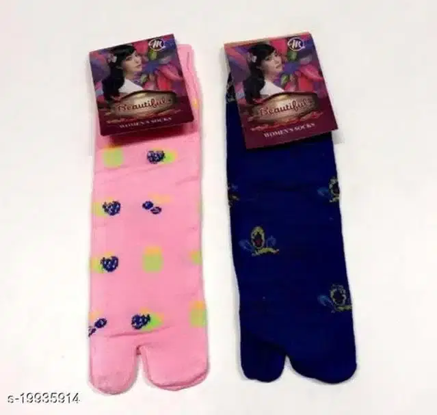 Cotton Socks for Women, Set of 2 (Pink & Blue)