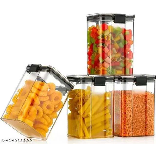 Plastic Airtight Storage Containers, Black, 1100 ml, Pack of 4