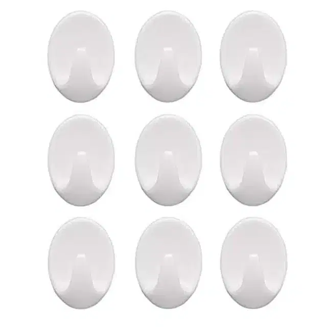 Self Adhesive Wall Hangers, Pack of 9, White
