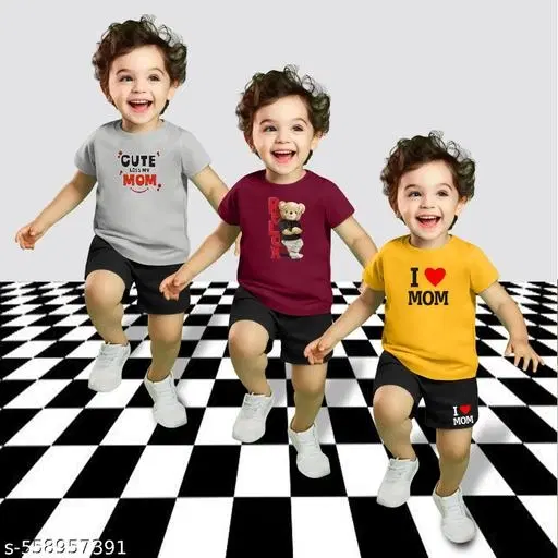 Cotton Blend Printed Clothing Set for Boys, Multicolour, Pack Of 3 (0-1 Months)