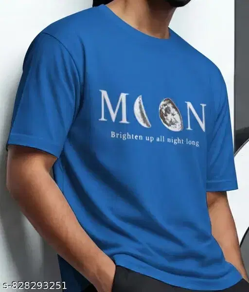 Round Neck Printed T-shirts for Men (Blue, M)