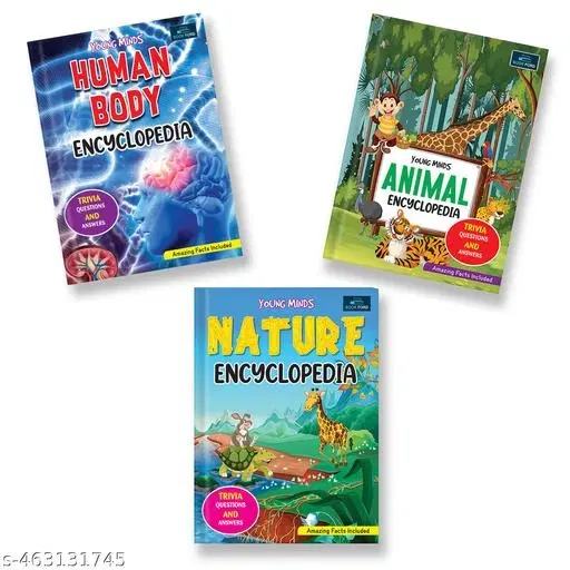 Young Minds Encyclopedia - Set Of 3 Books - Animals, Human Body, And Naature Encyclopedia For Kids ,