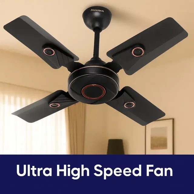 Maxotech Energise Ultra High Speed 24 Inch 600 mm 4 Blade Ceiling Fan, Anti Dust | Smock Black | Pack of 1