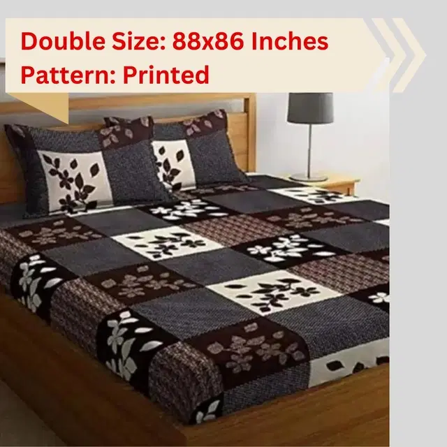 Polycotton 88x88 Inch Bedsheet with 2 Pillow Cover, Multicolor