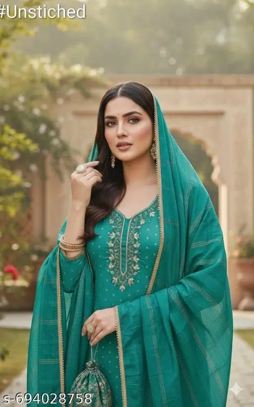 Chanderi Cotton Punjabi/All Over Suits Semi-Stitched Suits (Multicolor, 5.85 meter for Women (S)