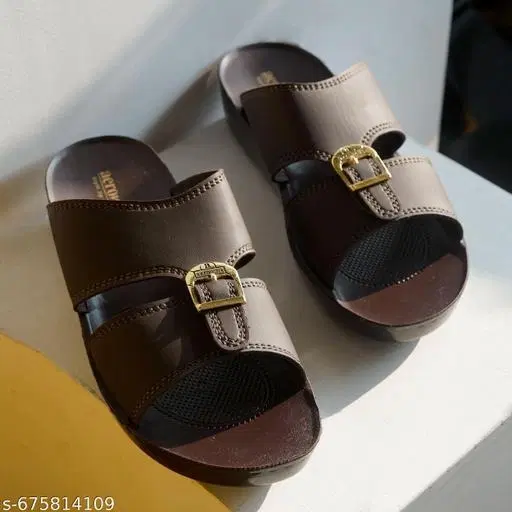 Aerowalk PU Flip-flops for Men (Brown, 9)