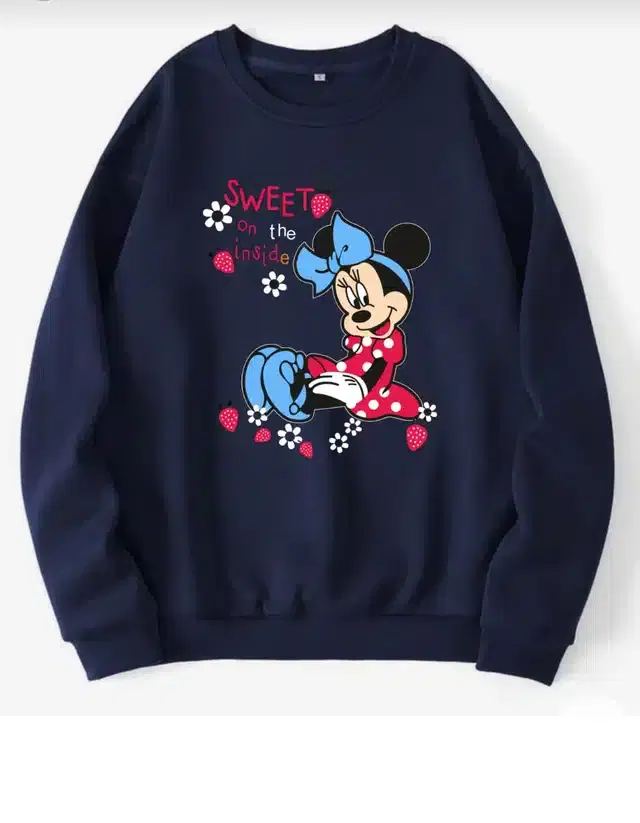 Fleece Printed Sweatshirt for Girls (Navy Blue, 5-6 Years)