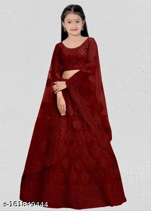 Embroidered Lehenga Choli for Women (Maroon, 12-13 Years)