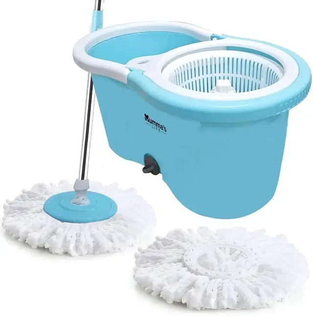 Mumma's Life Spin Mop, Easy Wheels & Big Bucket With 2 Microfiber Refills, Floor Cleaning Mop Set (Blue)