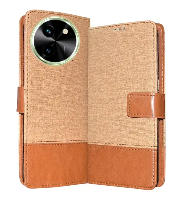 Artificial Leather Flip Cover For Vivo V2338 / Vivo_T3X 5G, Brown