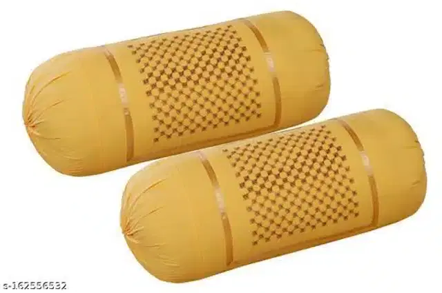 Embroidered Cotton Bolster Cover, Yellow, 16x20 inches, Pack of 2