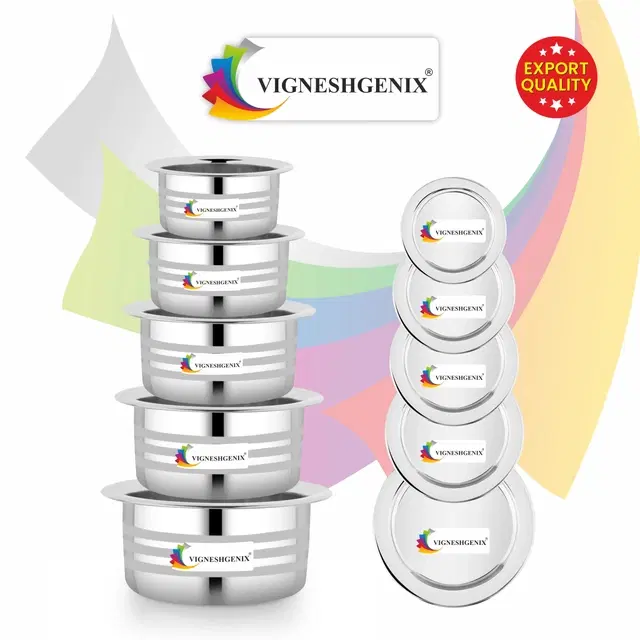 Stainless Steel Handi with Lids, Silver, Set of 5
