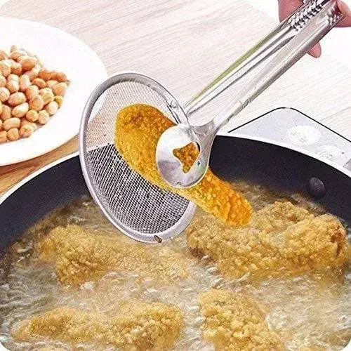 Stainless Steel Mesh Multi-Functional 2 in 1 Fry Filter Spoon Strainer with Clip