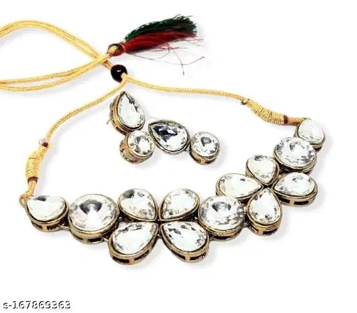 Beautiful Kundan Chokar Necklace Set for Women, Green