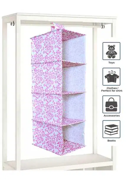 4 Shelf Closet Hanging Organizer, 4 Tier Closet Wardrobe Organizer, Foldable And Universal Fit, Multicolor, 46x33x23 cm, Pack Of 1, S-50