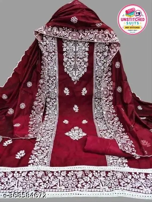 Chanderi Cotton Embroidered Punjabi/All Over Suits for Women (Maroon, Un Stitched)