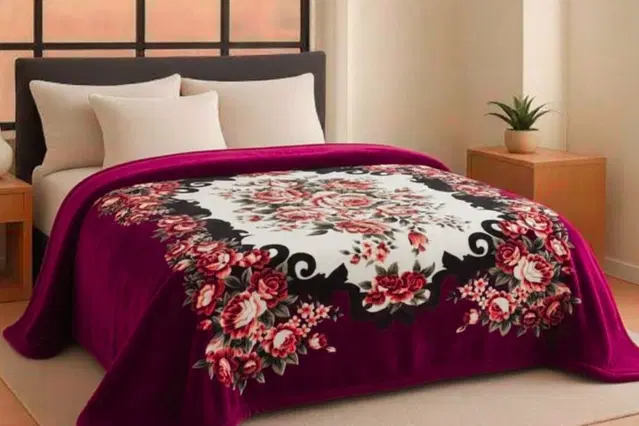 Wool Printed Blanket, Maroon (90x80 inch)