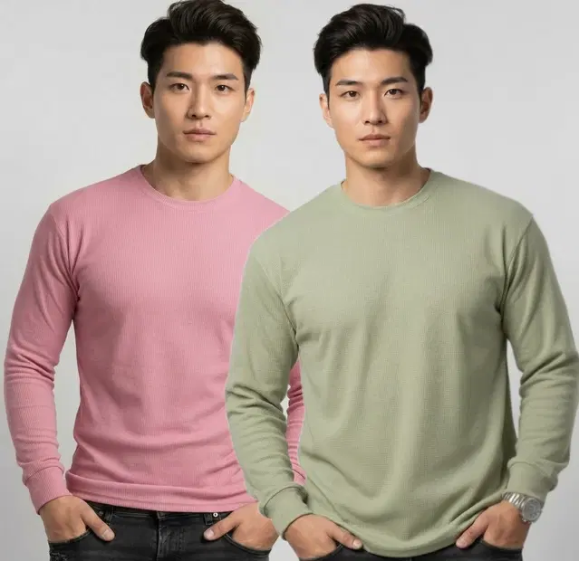 Polyester Textured Round Neck T-shirt for Men, Multicolour, Pack of 2 (M)